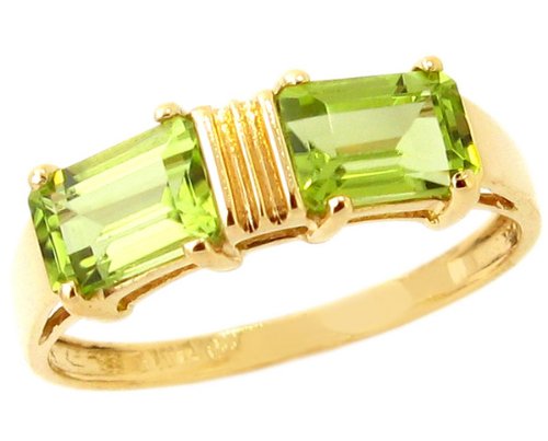 14K Yellow or White Gold Twin Octagon Gemstone Ring-Peridot-full, half sizes from 5-8.5