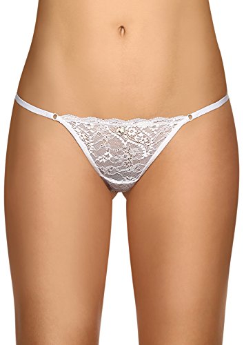 Laura SL105148W-M Womens G-String Thong Adjusts To Your Fit See Through Lace, White - Medium