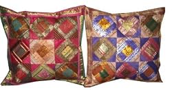 2 Red Purple Tribal Vintage Sari Toss Pillow Cushion Covers