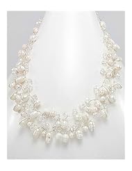 White (Natural) Japanese silk cord Fresh Water Pearls Necklace In Zinc