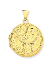 14k Gold 20mm Round Fully Scroll Hand Engraved Locket