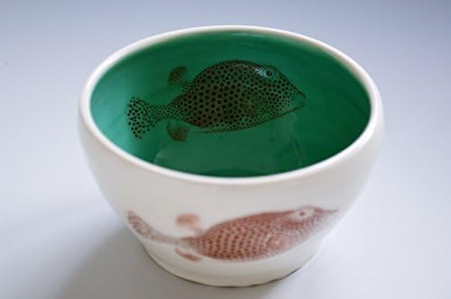 Small Bowl, Spotted Trunk Fish, white & dark teal blue. Handmade wheel thrown pottery.