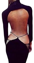 Sexy Cotton/Polyester/Spandex Backless Halter Long Sleeves Turtleneck General Print Bodycon Dress 