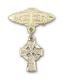 Gold Filled Baby Badge with Celtic Cross Charm and Badge Pin with Cross