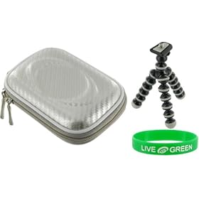 Hard Carrying Case (Candy Silver) and Premium Tripod for JVC PICSIO GC-FM1VUS HD Camcorder Brilliant Blue