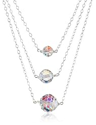 Multi Layer Sterling Silver with Swarovski Elements Crystal Aurora Borealis Beads Chain Necklace, 19"-21"