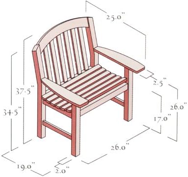 Aberdeen Curved Back Teak Armchair by Midlothian For Swimming Pool & Patio