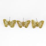 Lot de 3 papillons aimant&eacute;s &agrave; Strass Or