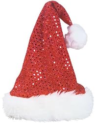 Fur Trimmed Mrs Claus Christmas Santa Red Sequins Hat