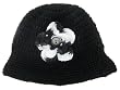 Handmade Acrylic Hat - Trendy Black with Crocheted Flower (Large Size/100% Crocheted By Hand)