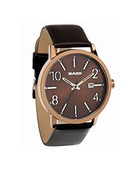 Baidi Womens BBD-73010B Classic Analog Black leather Strap Brown Dial Calendar Display Wrist Watch Casual Style