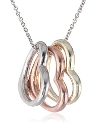 Sterling Silver Tri-Colored Floating Three Heart Pendant Necklace , 18"