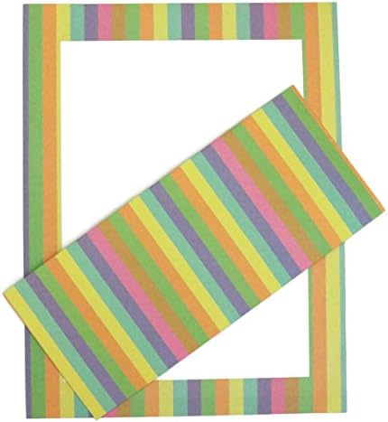Super Stripes - Multi-colored pastel striped 8.5 x 11 recycled 70# letterhead invitation stationary with No 10 envelopes - 50 ea.