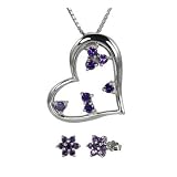 Heart's Desire Amethyst Cubic Zirconia Platinum Overlay Sterling Silver Heart Pendant Necklace and Star Flower Stud Set
