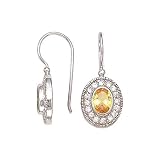Sterling Silver Cubic Zirconia with Oval Shaped Yellow Color Stone Fashion Earrings
