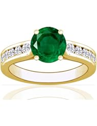 14K Yellow Gold Round Cut Emerald Ring With Sidestones