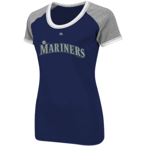 Majestic Seattle Mariners Ladies All My Heart Raglan T-Shirt - Navy Blue (Medium)