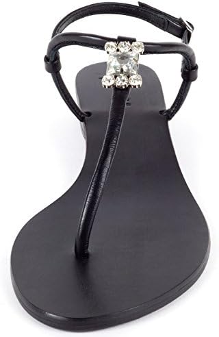 Mingos Women's Monterey Stone Embellished Black Demi Wedge Thong Sandal Size 7 US
