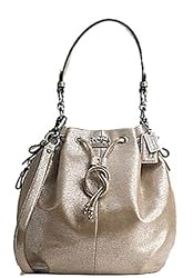 Authentic Coach Madison Silver Shimmer Leather Marielle Drawstring Shoulder Bag 17016 SLVR