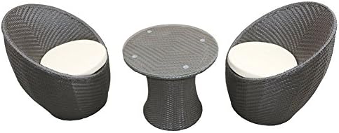 Sunnyhome007 3 PCS Outdoor All Weather Patio Furniture Aluminum PE Rattan Wicker Chat Set, 2 Chairs with Cushions and 1 Round Table , Brown