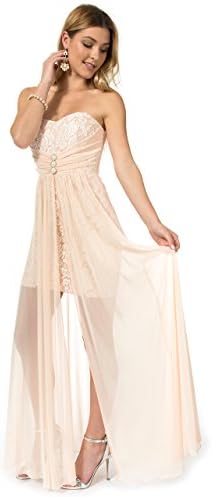 Teeze Me Juniors Strapless Floral Lace Tube Dress With Brooch