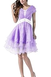 Lace Crystal Short Sleeves Organza Prom Dress 