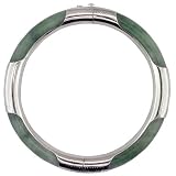 925 Sterling Silver Ladies Green Jade Round Hinged Bangle
