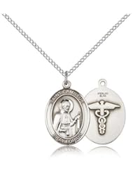 .925 Sterling Silver Saint St. Camillus of Lellis / Nurse Pen 3/4 x 1/2 Inches Hospitals/Nurses-8019- Comes with a .925 Sterling Silver Lite Curb Chain Neckace And a Black velvet Box