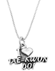 Sterling Silver One Sided I Love Tae Kwon Do Necklace