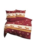 Bierbaum Wohnen 4597_02 Bettw&auml;sche Elch 135 x 200 cm, Feinbiber/Flanell, rot