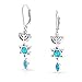 Created Blue Opal Religious Judaica Menorah & Hanukkah Star Of David Leverback Dangle Earrings For Women Teens Bat Mitzvah .925 Sterling Silver