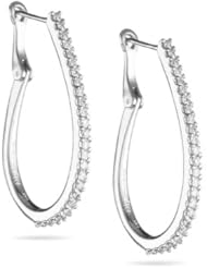 0.96 Cts Diamond Oval Hoop Earrings in 18K White Gold