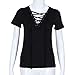 Perman Women's V-Neck Elegant Pullover Tee Short Sleeve Tops Shirt Blouse (M, Black)