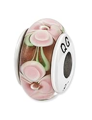Sterling Silver s Light Pink Flower Hand Blown Glass Bead by Reflection Beads, Best Quality Free Gift Box Satisfaction Guaranteed