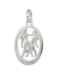 Sterling Silver GEMINI Zodiac Sign Pendant (May. 21 - Jun. 20) Flawless Quality, 3/4 inch (18 mm) tall