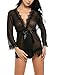 Avidlove Women's Lace Kimono Robe Mesh Babydoll Lingerie Chemise Black L