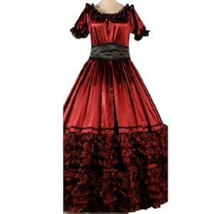 Women Short Sleeves Round Collar Waistband Multi-Layer Fancy Dress XX-Large,Red
