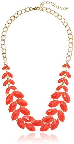 Red Cabochon Fern Statement Necklace, 19.125"+2" Extender