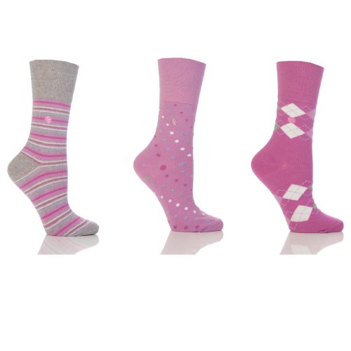 Ladies/Womens Cotton Rich Honeycomb Top Patterned Socks (Pack Of 3)