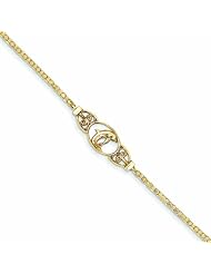 14K Gold Polished Dolphin Anklet 10 Inches