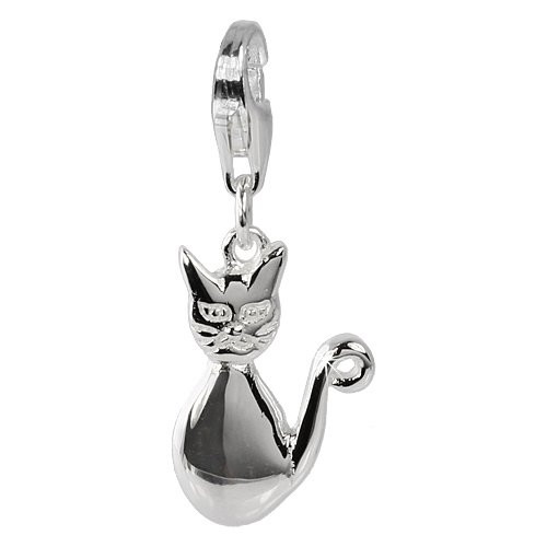 SilberDream Katze Charm 925 Sterling Silber Charms Anhänger für Armband Kette Ohrring FC624 Silber Charm