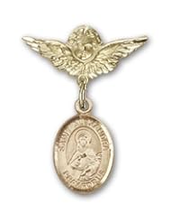 Gold Filled Baby Badge with St. Alexandra Charm and Angel with Wings Badge Pin