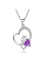 Moon Wings Heart Shaped Amethyst Sterling Silver Heart Pendant w/ 16 Sterling Chain