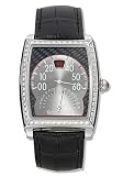Gerald Genta Solo Bi-retro Mens' Automatic Watch Stainless Steel Black Dial Diamond Bezel on Black Leather Strap BSO-L-10-243-CNBAS01