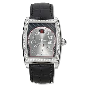 Gerald Genta Solo Bi-retro Mens' Automatic Watch Stainless Steel Black Dial Diamond Bezel on Black...