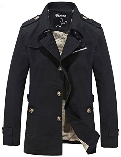 Wantdo Men's Cotton Single Breasted Trench Jacket