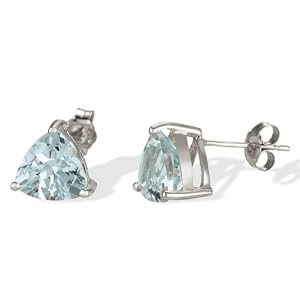 Triangle Aquamarine Earrings Set in 14k White Gold by