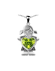 Original Star K (tm) Little Girl Holding Heart Mother Birthstone Pendant with Genuine Peridot in .925 Sterling Silver