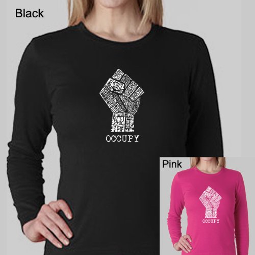 Women's Black Occupy Wall Street Long Sleeve Shirt Large - Created using the words 