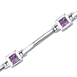 Exclusive Chic: 1.75 carats total weight Princess Cut Amethyst Gemstone Bracelet in Sterling Silver Rhodium Finish